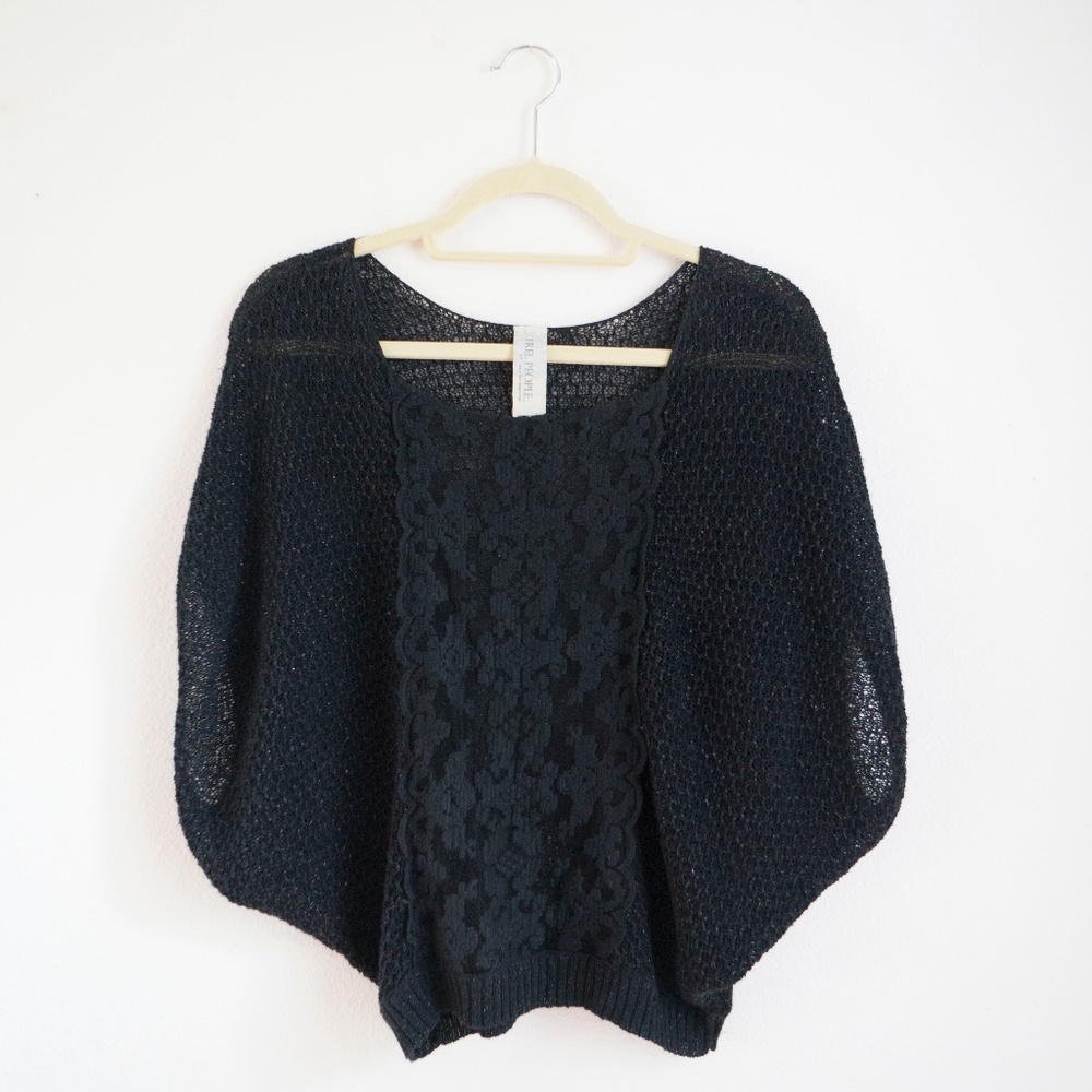Free People Black Lace Batwing Sweater